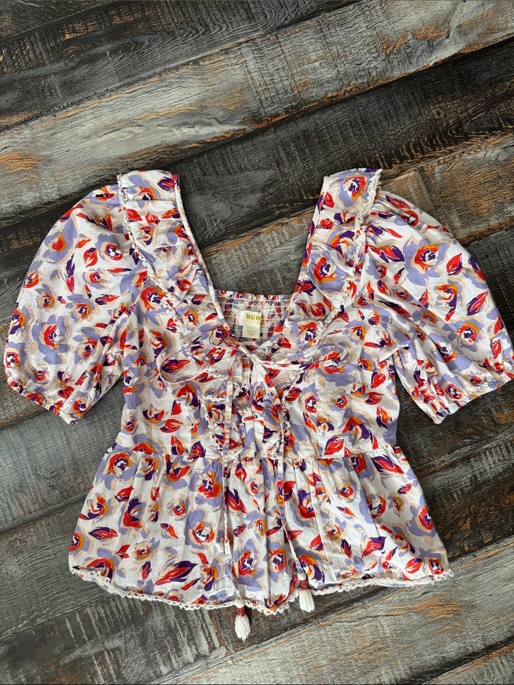 Anthropology Maeve size small floral 100% cotton blouse